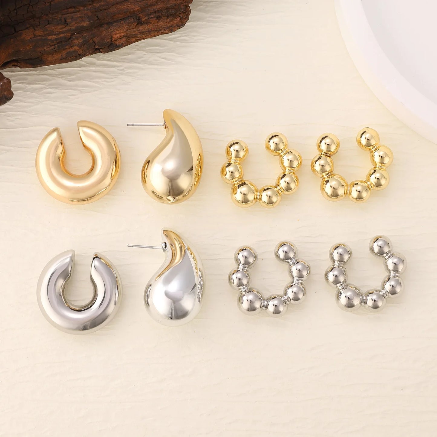4Pc/set Vintage Geometric Clip Earring Women Trendy Glossy C Shape No Piercing Fake Cartilage Ear Cuff Jewelry Accessories