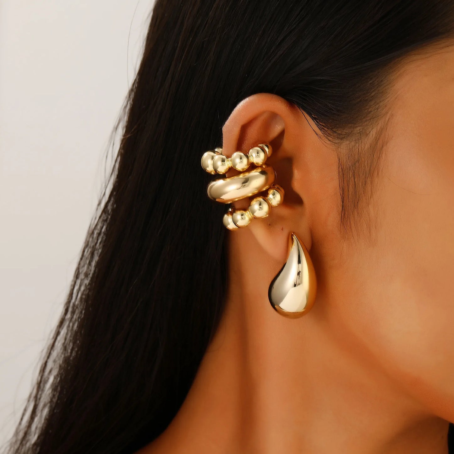 4Pc/set Vintage Geometric Clip Earring Women Trendy Glossy C Shape No Piercing Fake Cartilage Ear Cuff Jewelry Accessories