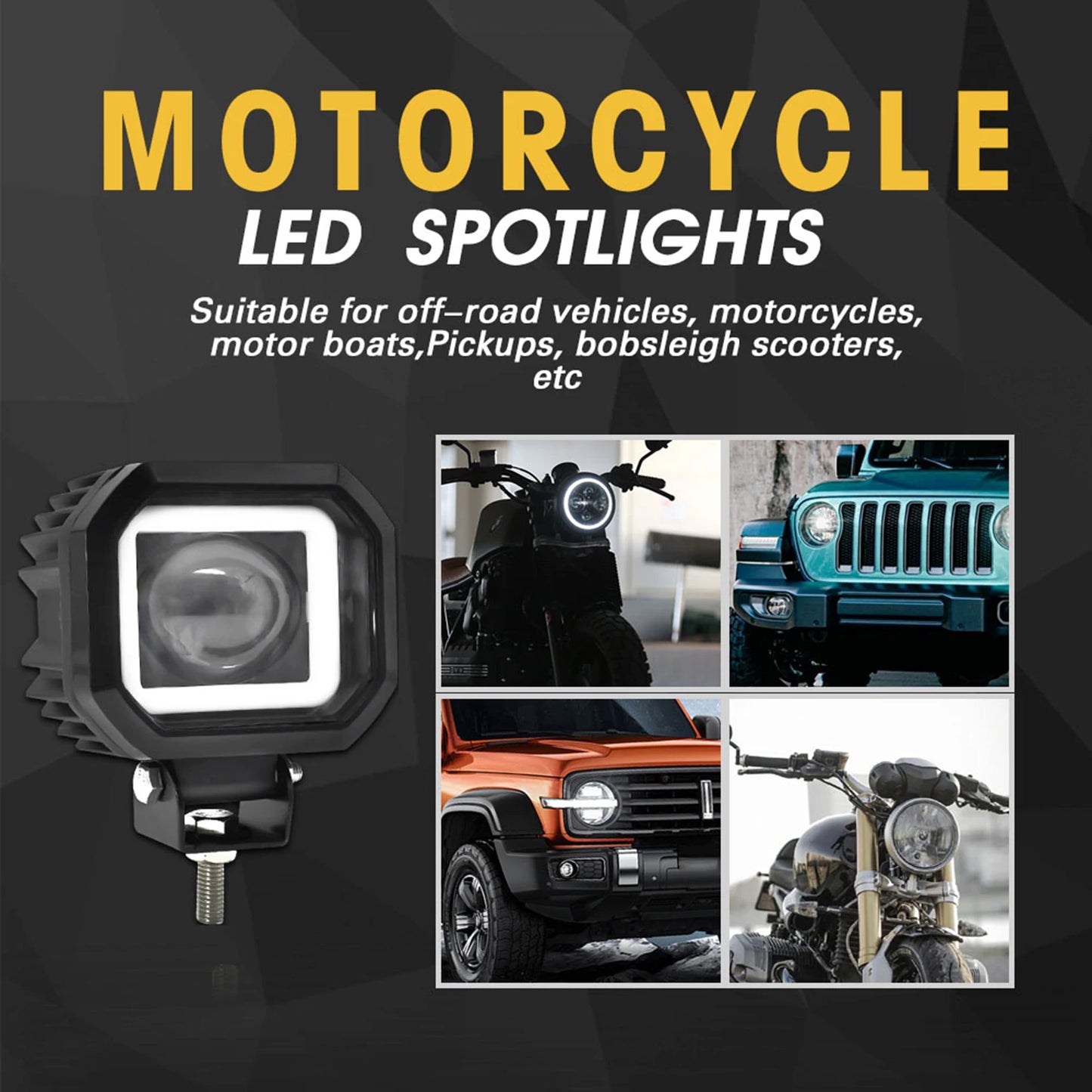 2pcs Motorcycle LED Spotlight Fisheye Lens Work Light For Car Motorcycle ATV Car Trucks Mini Lens Headlight Driving Light