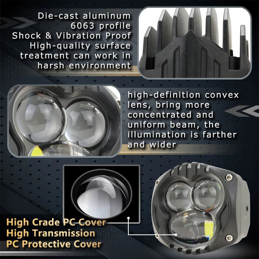 3 inch laser light led lens work lamp for off road 4x4 Car Truck motorcycle Driving yellow white 3" flush mount pods spotlights