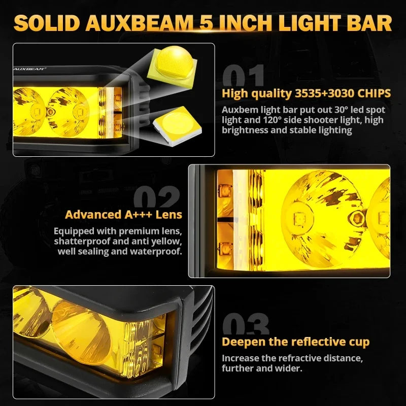 Auxbeam 5 Inch LED Light Bar 34W*2 LED Driving Lights with Harness for Truck Pickup Offroad