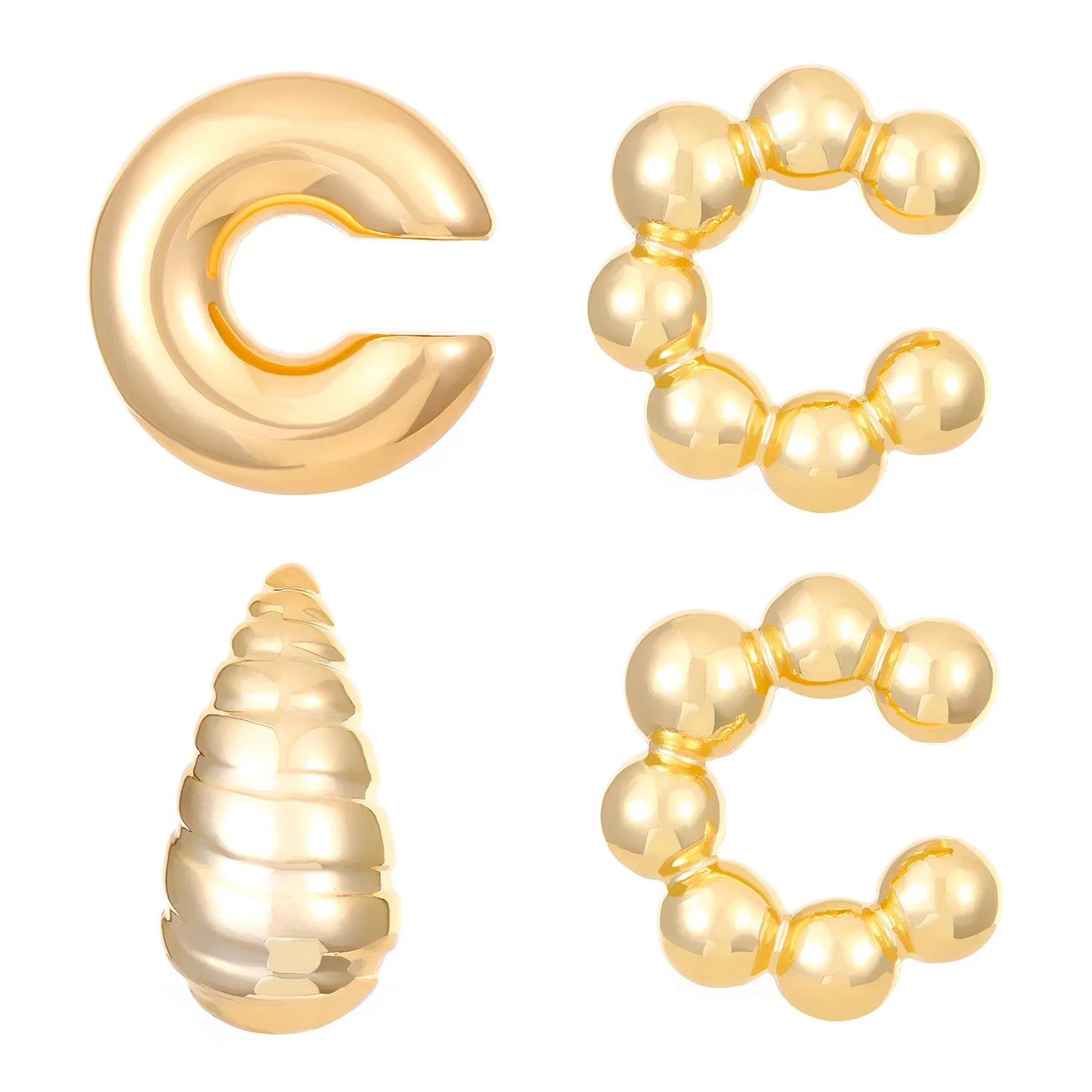 4Pc/set Vintage Geometric Clip Earring Women Trendy Glossy C Shape No Piercing Fake Cartilage Ear Cuff Jewelry Accessories