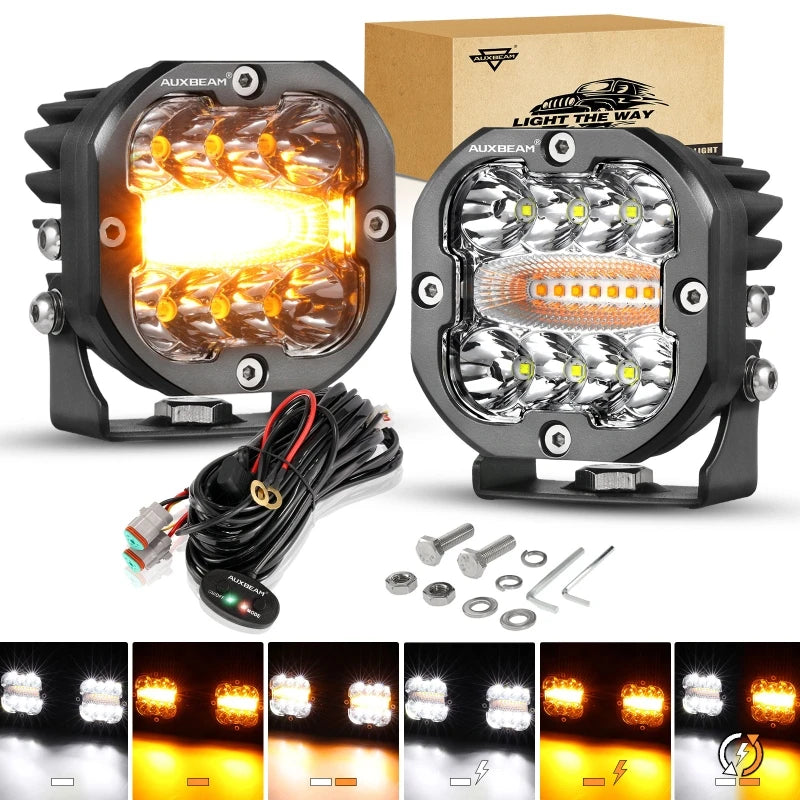 3Inch 96W LED Square Pod Light with Memory Function 6 Modes Waterproof Fog Driving Work Light For Offroad Truck SUV ATV UTV Boat