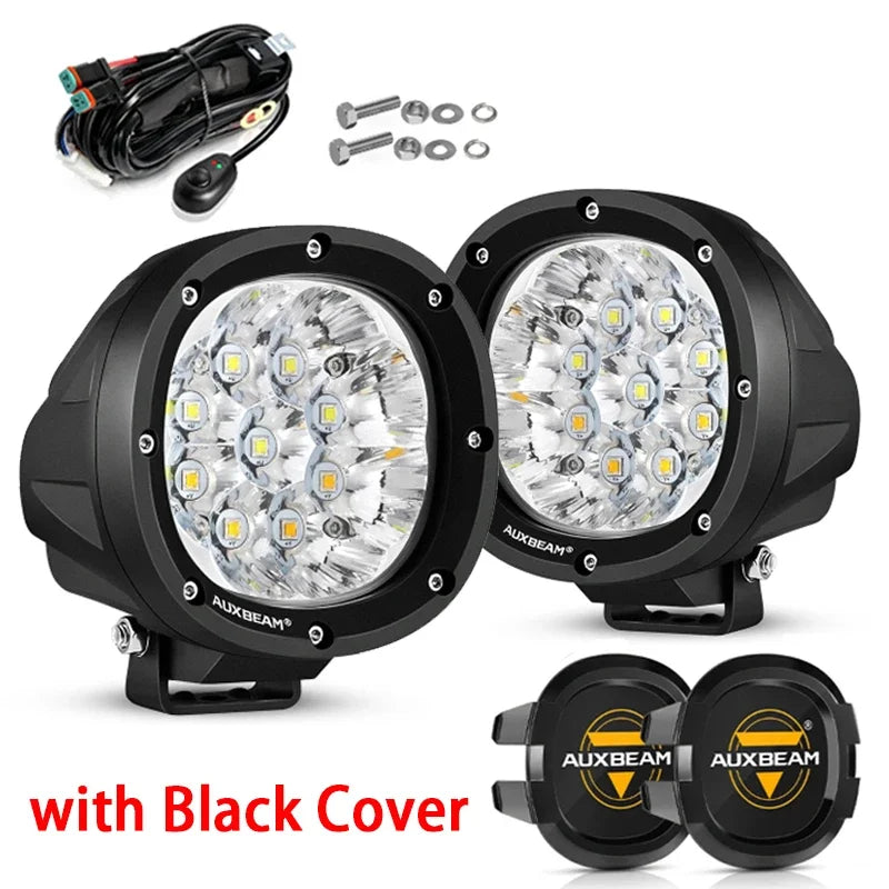 AUXBEAM 4 Inch 90W LED Driving Lights Work Fog Light for Truck Pickup Offroad (White&Amber 6 Modes)