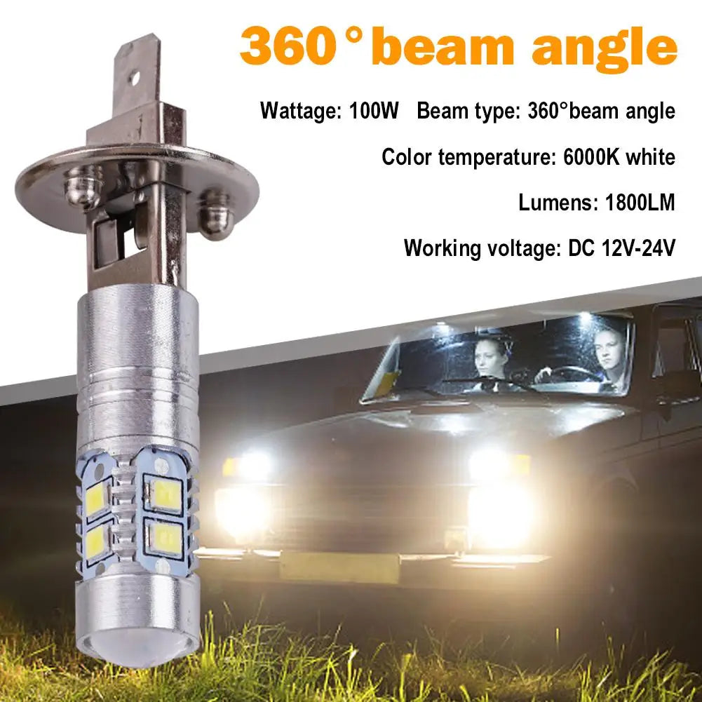2pcs Super Bright H1 LED Headlight Kit High Low Beam Fog Driving Bulbs 6500K Truck Fog Auto Light SUV Headlamp