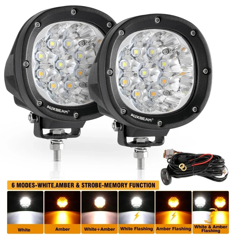 AUXBEAM 4 Inch 90W LED Driving Lights Work Fog Light for Truck Pickup Offroad (White&Amber 6 Modes)