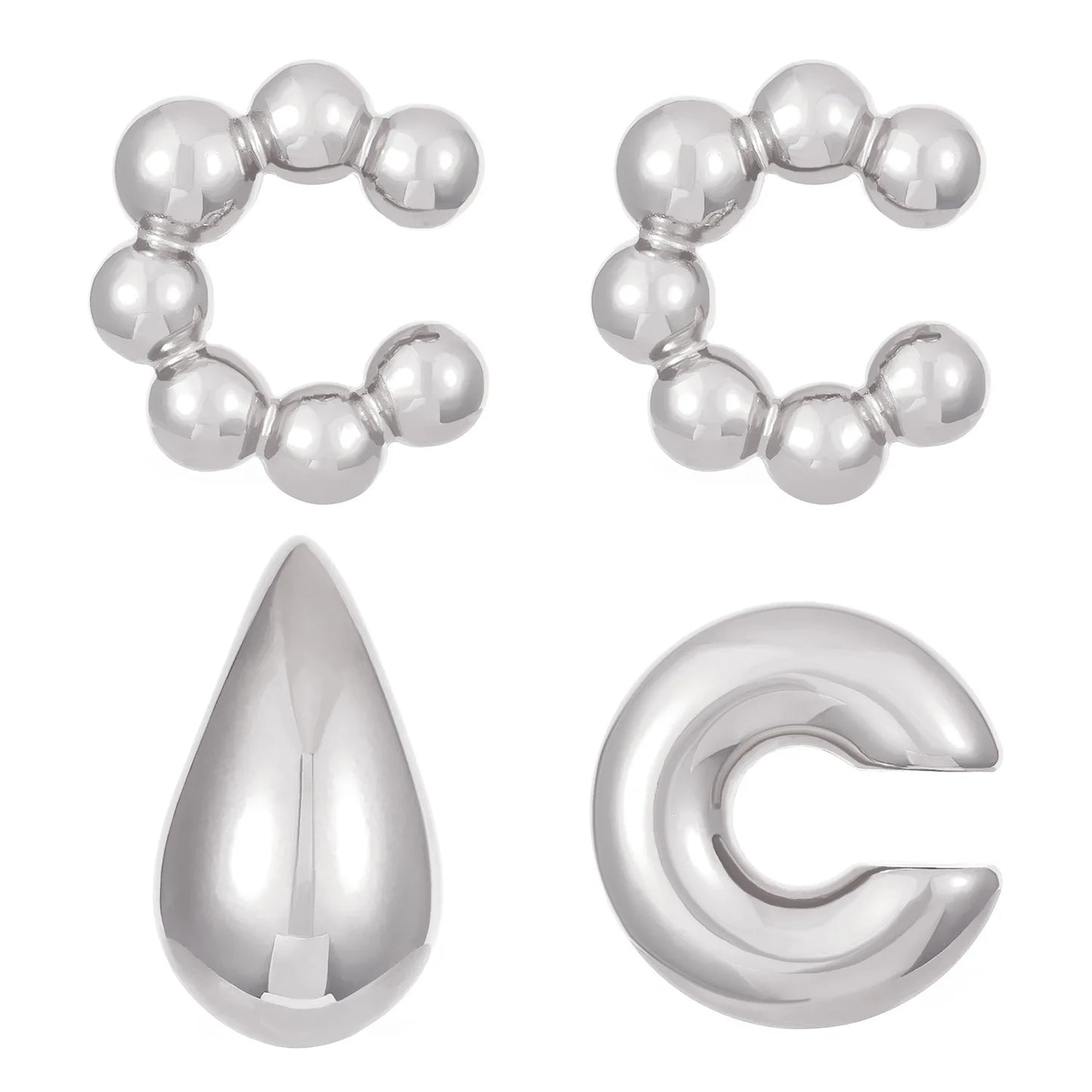 4Pc/set Vintage Geometric Clip Earring Women Trendy Glossy C Shape No Piercing Fake Cartilage Ear Cuff Jewelry Accessories