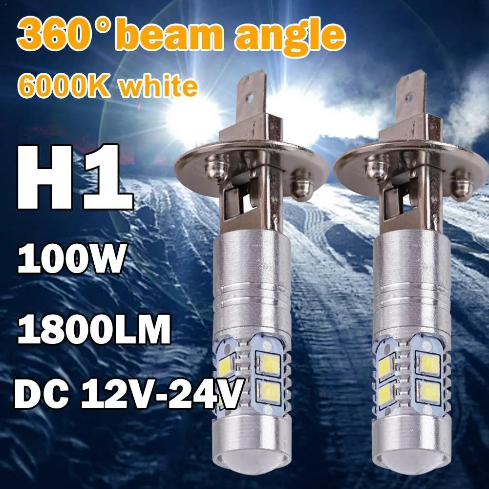 2pcs Super Bright H1 LED Headlight Kit High Low Beam Fog Driving Bulbs 6500K Truck Fog Auto Light SUV Headlamp