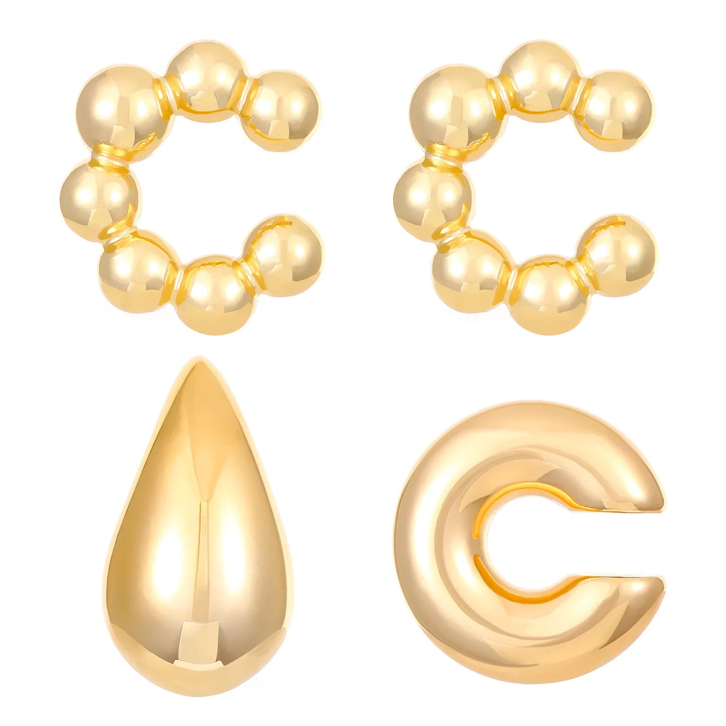 4Pc/set Vintage Geometric Clip Earring Women Trendy Glossy C Shape No Piercing Fake Cartilage Ear Cuff Jewelry Accessories