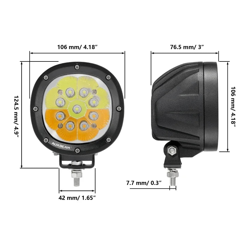 AUXBEAM 4 Inch 90W LED Driving Lights Work Fog Light for Truck Pickup Offroad (White&Amber 6 Modes)
