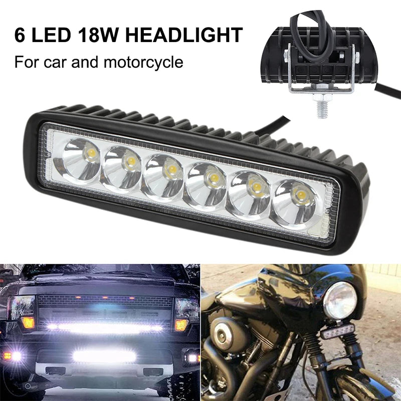 6LED Car Work Light 18W High Bright Waterproof Spotlight Moto Auto Offroad SUV Truck Headlights Driving Lamp 12V Car Accessories