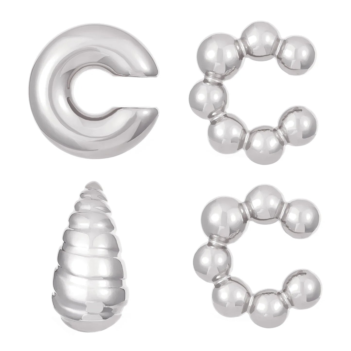 4Pc/set Vintage Geometric Clip Earring Women Trendy Glossy C Shape No Piercing Fake Cartilage Ear Cuff Jewelry Accessories