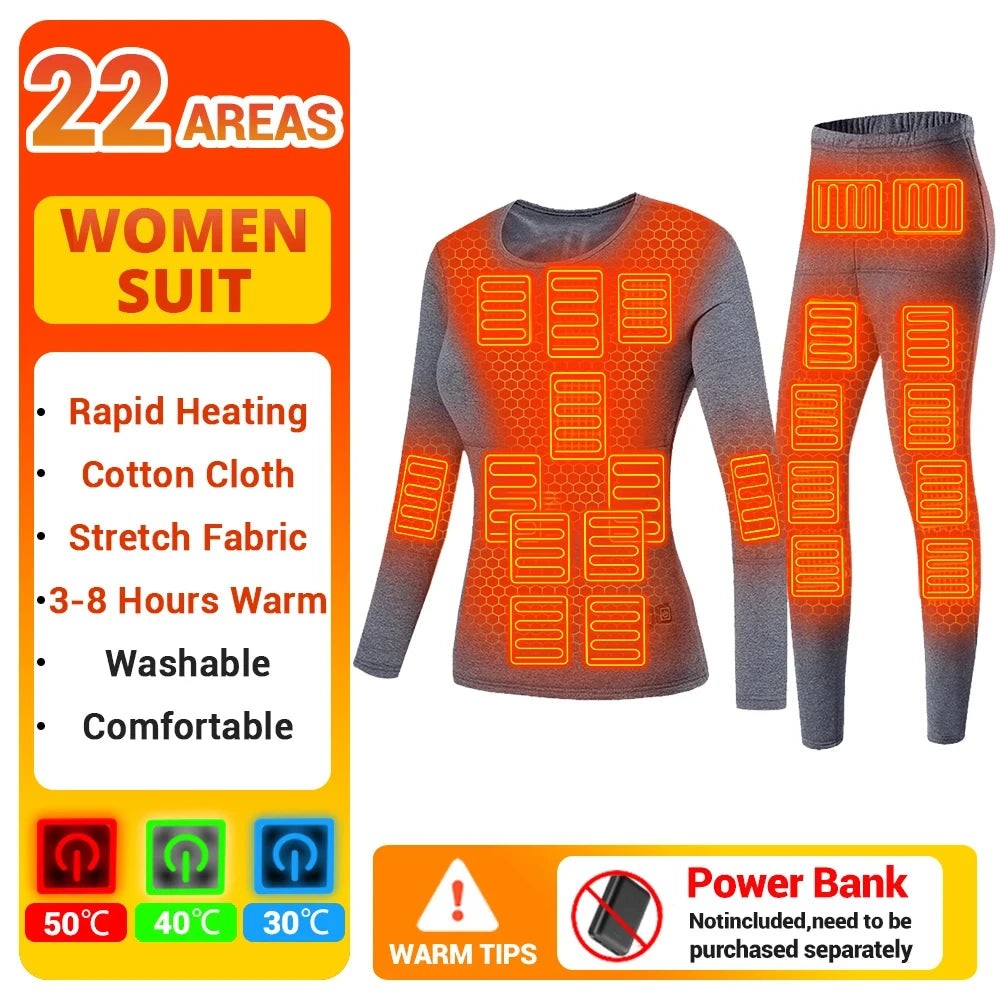 28 Area Winter Thermal Heated Jacket Women Vest Heated Underwear USB Electric Heating Clothing Men's Ski Suit Outdoor Warm Pants
