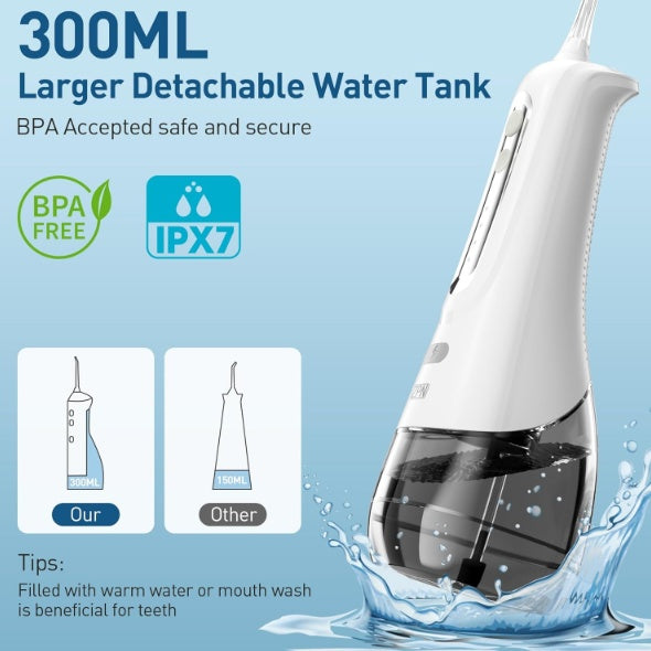 Water Dental Flosser Cordless For Teeth Cleaning With 4 Modes Oral Irrigator 5 Replaceable Jet Tips Portable And Rechargeable IPX7 Waterproof Teeth Cleaner For Home And Travel