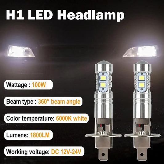 2pcs H1 Led Headlamp Bulb 6000k 100w High Low Beam Bulbs Truck Auto Light Fog Suv Driving White Headlamp Car M5n4