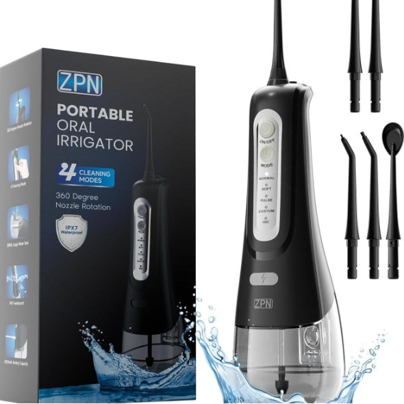 Water Dental Flosser Cordless For Teeth Cleaning With 4 Modes Oral Irrigator 5 Replaceable Jet Tips Portable And Rechargeable IPX7 Waterproof Teeth Cleaner For Home And Travel