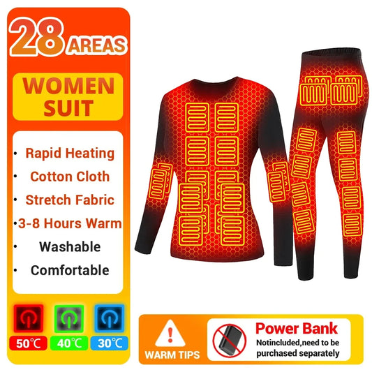 28 Area Winter Thermal Heated Jacket Women Vest Heated Underwear USB Electric Heating Clothing Men's Ski Suit Outdoor Warm Pants