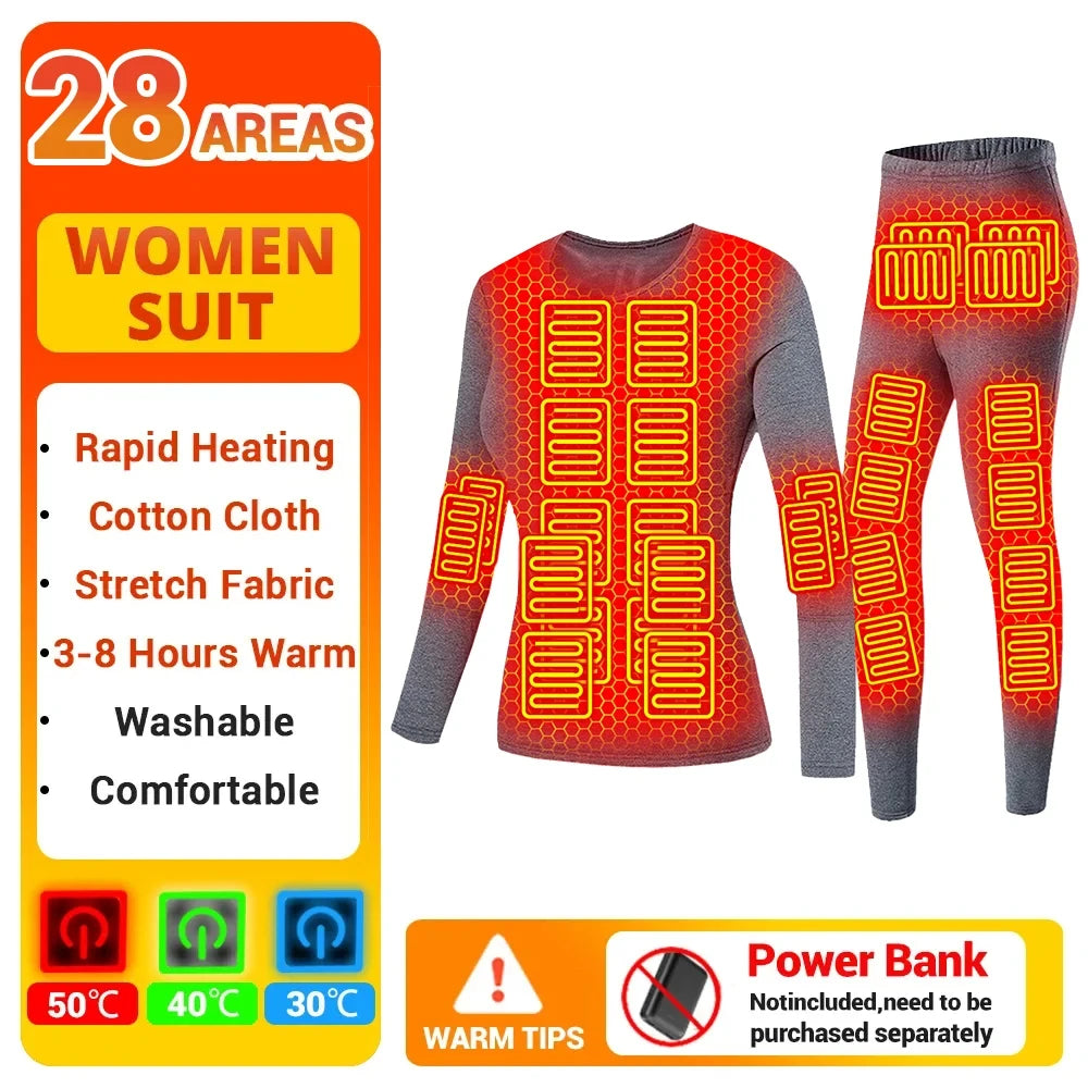 28 Area Winter Thermal Heated Jacket Women Vest Heated Underwear USB Electric Heating Clothing Men's Ski Suit Outdoor Warm Pants