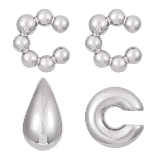 4Pc/set Vintage Geometric Clip Earring Women Trendy Glossy C Shape No Piercing Fake Cartilage Ear Cuff Jewelry Accessories