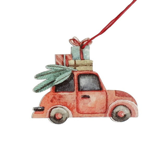 3Pcs Vintage Christmas Truck With Tree Ornaments Wooden