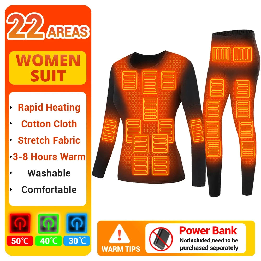 28 Area Winter Thermal Heated Jacket Women Vest Heated Underwear USB Electric Heating Clothing Men's Ski Suit Outdoor Warm Pants