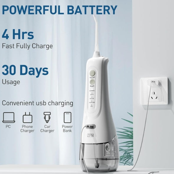 Water Dental Flosser Cordless For Teeth Cleaning With 4 Modes Oral Irrigator 5 Replaceable Jet Tips Portable And Rechargeable IPX7 Waterproof Teeth Cleaner For Home And Travel