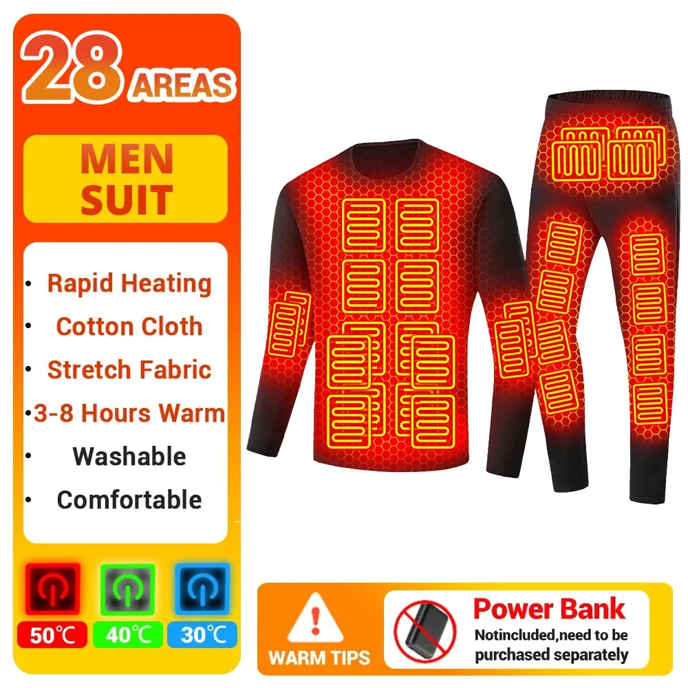 28 Area Winter Thermal Heated Jacket Women Vest Heated Underwear USB Electric Heating Clothing Men's Ski Suit Outdoor Warm Pants