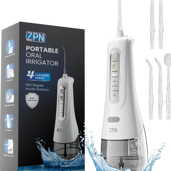 Water Dental Flosser Cordless For Teeth Cleaning With 4 Modes Oral Irrigator 5 Replaceable Jet Tips Portable And Rechargeable IPX7 Waterproof Teeth Cleaner For Home And Travel
