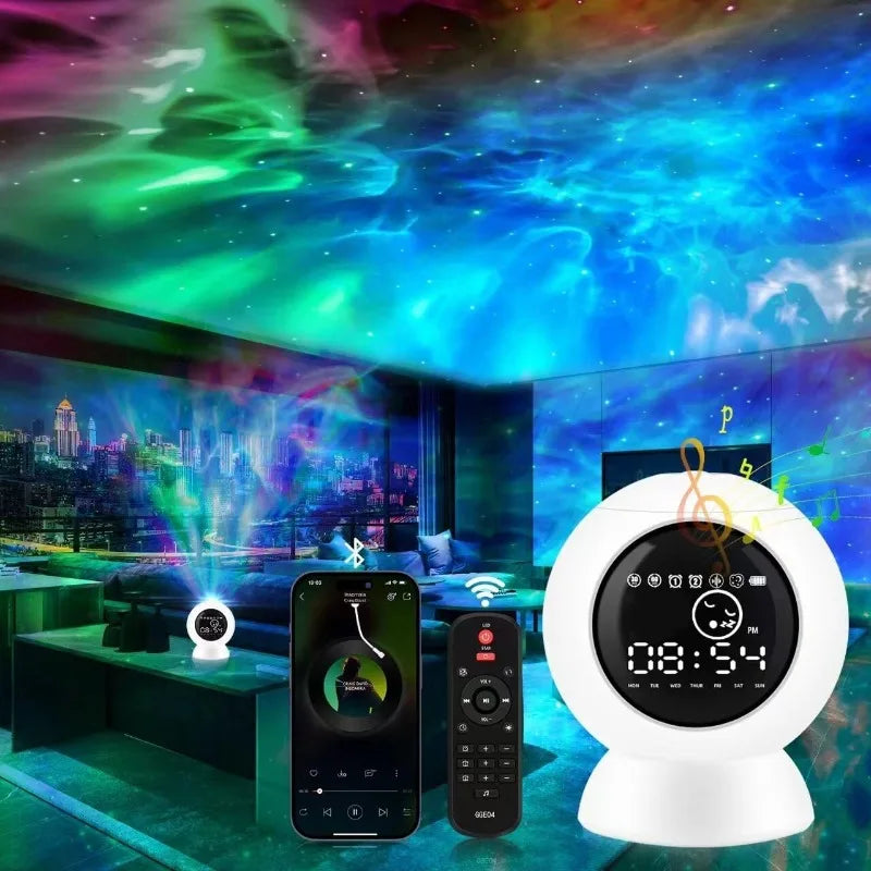 Alarm Clock Star Projector for Kids Bedroom, Bluetooth Speaker and White Noise Galaxy Lamp, Starry Night Light with Timer