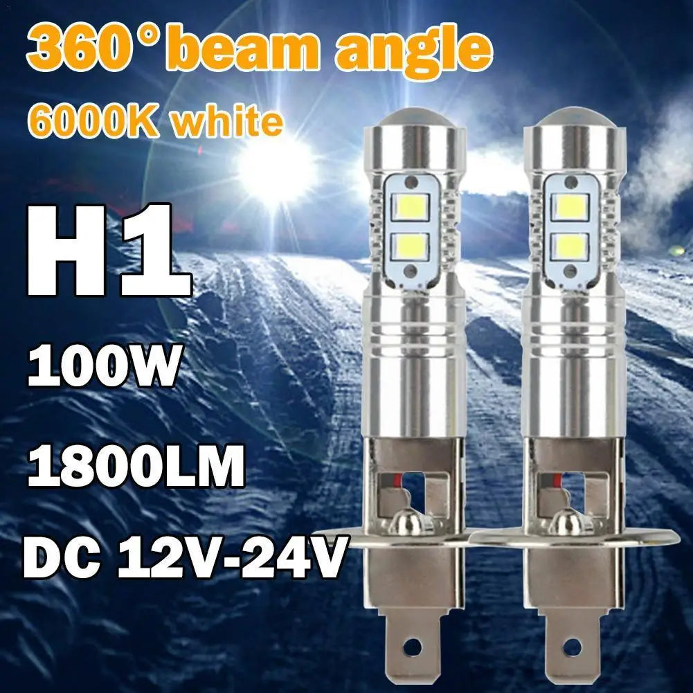 2pcs H1 Led Headlamp Bulb 6000k 100w High Low Beam Bulbs Truck Auto Light Fog Suv Driving White Headlamp Car M5n4