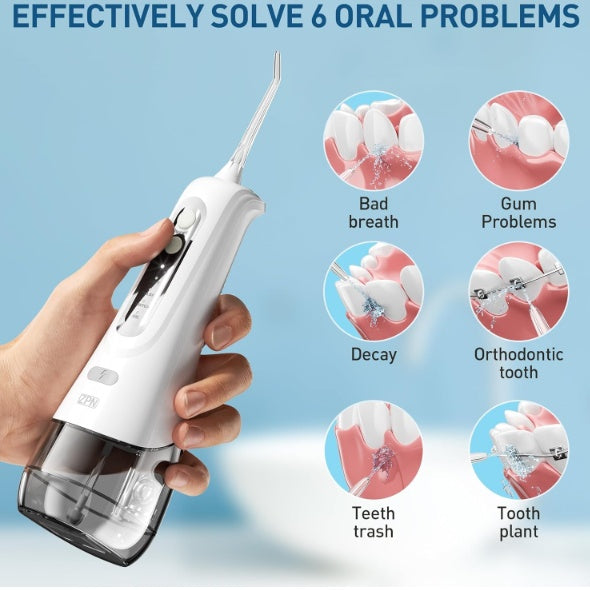 Water Dental Flosser Cordless For Teeth Cleaning With 4 Modes Oral Irrigator 5 Replaceable Jet Tips Portable And Rechargeable IPX7 Waterproof Teeth Cleaner For Home And Travel