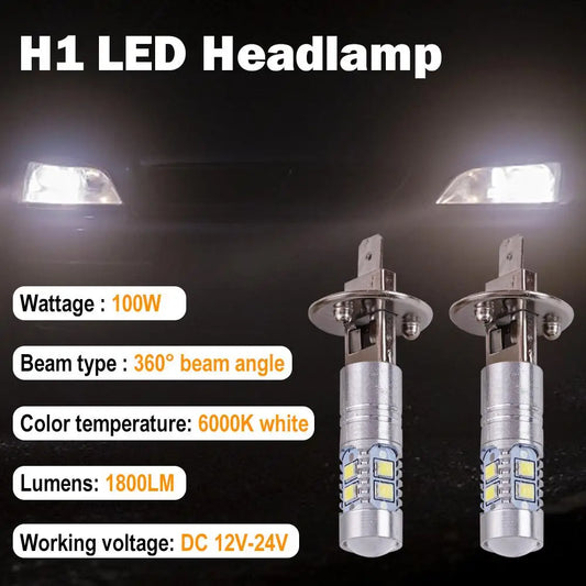 2pcs Super Bright H1 LED Headlight Kit High Low Beam Fog Driving Bulbs 6500K Truck Fog Auto Light SUV Headlamp