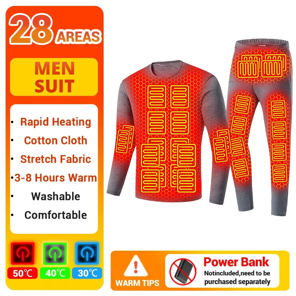 28 Area Winter Thermal Heated Jacket Women Vest Heated Underwear USB Electric Heating Clothing Men's Ski Suit Outdoor Warm Pants