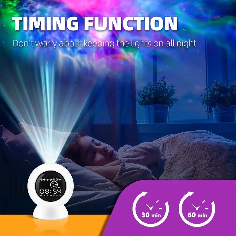 Alarm Clock Star Projector for Kids Bedroom, Bluetooth Speaker and White Noise Galaxy Lamp, Starry Night Light with Timer